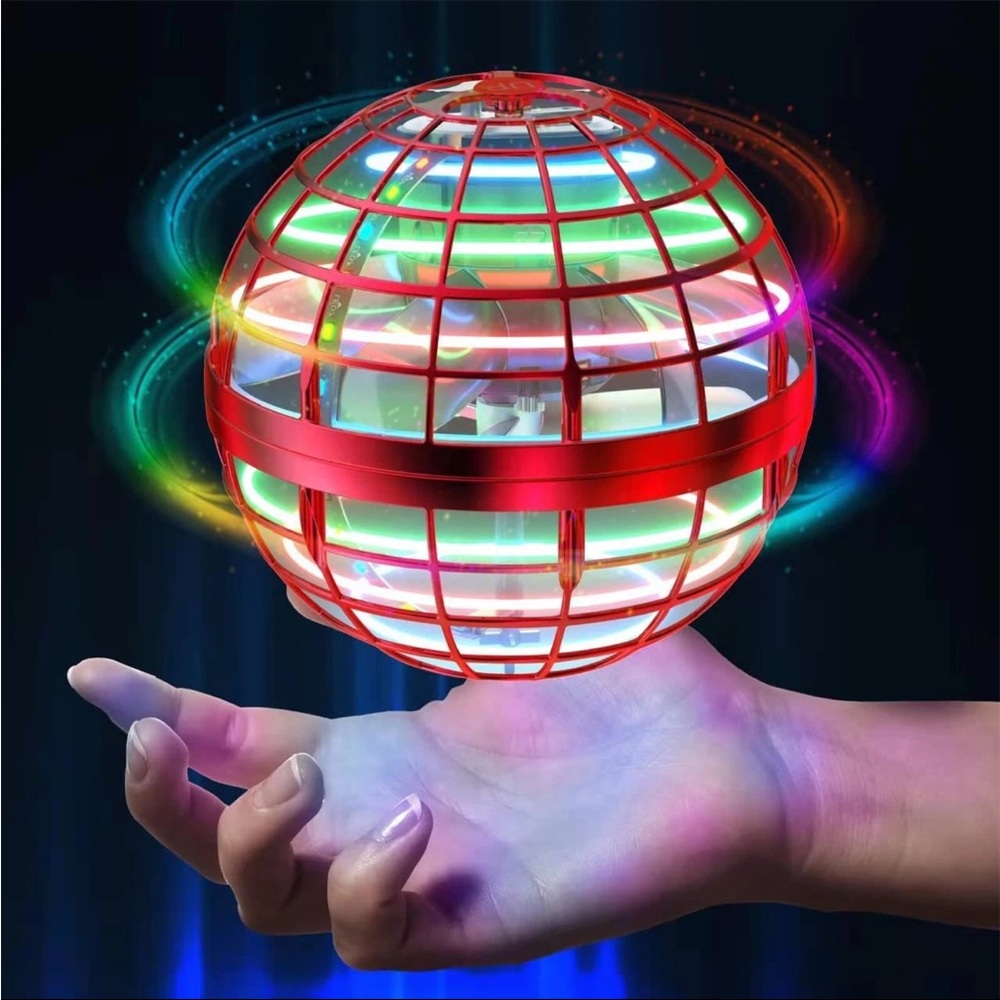 Red LED Hovering Sphere Toy Drone for Kids - Interactive Light-Up Play